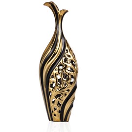 19 Inch Tall Floor Vase, Black and Gold Ceramic Vase, Pottery Decorative Vase, Unique Pampas Grass Vase for Living Room Floor, Home Office, Porch Home Centerpieces Decorative Large Vase