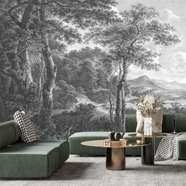 YQWDMX -Vintage Forest Fabric Wallpaper Grey Tree Mural Living Room 140" x 91" (Not Peel and Stick)