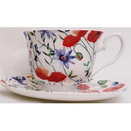 Wildflowers Meadow Tea Cup and Saucer Set Fine Bone China Small Cup Saucer Bright Floral Hand Decorated UK