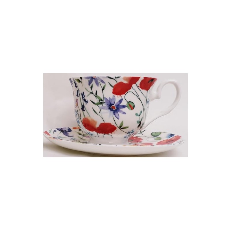 Wildflowers Meadow Tea Cup and Saucer Set Fine Bone China