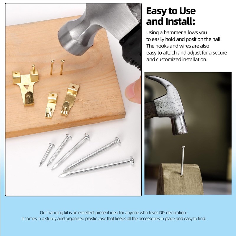Glarks 279pcs Picture Hanging Equipment, Hanging Hardware with Hooks, Wire,