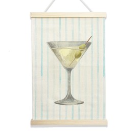 NQDWX Pastel Martini Striped Hanging Flag - Wall Decor for Coastal Bar Beach House Poolside Cabana, 12x17 Inches Retro Cocktail Canvas Banner with Wood Frame. (088)