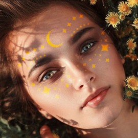 Tattoo Stickers, 5pcs Facial Metallic Shiny Temporary Tattoo Sticker Waterproof Gold Body Tattoo Sticker for Women Girl Makeup Dancer Beach Festivals Parties Music Festival Facial Art Sticker