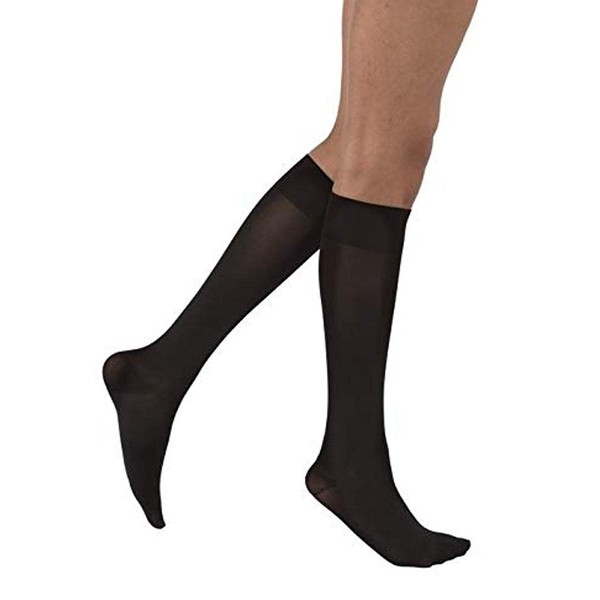 JOBST Opaque Knee High 15-20 mmHg Compression Stockings, Closed Toe, Medium, Classic Black