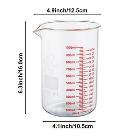 High Borosilicate Glass Measuring Cup-V-Shaped Spout,1000ml(32OZ) Glass Measuring Beaker for Kitchen or Restaurant, Easy to Read