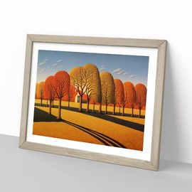 Minimalist Autumn Forest H1022 Framed Print for Living Room Bedroom Home Office Décor, Wall Art Picture Ready to Hang, Oak A4 Frame (34 x 25 cm)