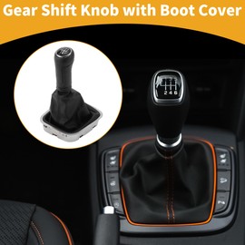 Partuto 5 Speed Manual Gear Shift Knob with Cover - Car Shift Lever Knob with Cover - for Volkswagen Polo 2010-2013 Plastic Faux Leather Black - 1 Pc