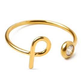 AURSTORE Initial Letter A-Z Ring Open Ring Adjustable Cubic Zirconia Rhinestone Jewelry Birthday Gift for Women Girls, Alloy Steel