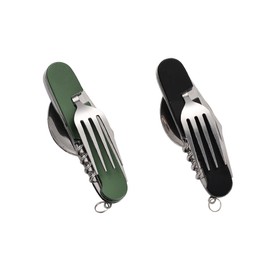 FUZVOL Folding Camping Cutlery Set Stainless Steel Portable Utensil 6 in 1 Multitool Outdoor Tableware for Travel, Hiking, Picnic (2 Pack), Black+Green