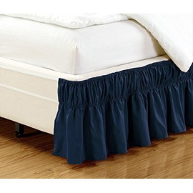 Elastic Bed Skirt 14" Drop Easy On/Easy Off Dust Ruffled Solid New (Navy Blue, Twin-Full)