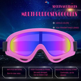 immoono 2Pcs Motorcycle Goggles with 2Pcs Neck Gaiters, Dirt Bike ATV Motocross Riding Racing Ski Goggle Safety Glasses, Pink Frame with Hot Pink Bandana