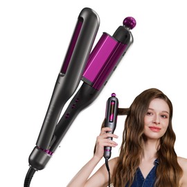 SKG Curling Iron Hair Crimper Waver with 4 Adjusted Curl Sizes (0.87"/1"/1.25"/ 1.38"), 3 Deep-U Barrel, 5 Temp Adjustable PTC Anti-Scald with Ionic Ceramic Coating Beach Waves Curling Wand for Women