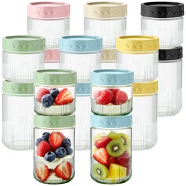 Suclain 16 Pcs Mason Jars with Lids Airtight Overnight Oats Containers Glass Storage Jars for Breakfast Lunch and Leftovers Salad Meal Prep Container for Food Storage Mush Chia Pudding (16 Oz+10 oz)