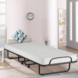 KOMFOTT Rollaway Folding Bed with 4" Mattress, Foldable Rollaway Bed with Memory Foam Mattress for Adults, Portable Fold Up Guest Bed with Sturdy Steel Frame on Wheels for Home & Office, Made in Italy