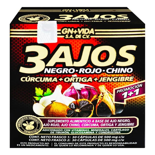 Suplemento Alimenticio 3 Ajos Negro Rojo Chino 60cap Gn+vida Sabor