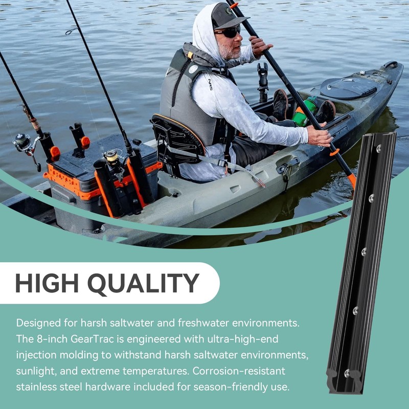 8" Black Kayak Gear Track Rail for YakAttack GTSL90 GearTrac