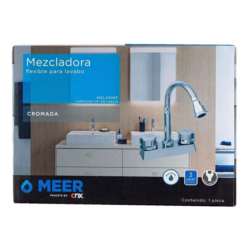 CNX Meer Mezcladora Con Cuello Flexible Para Lavabo Cromada