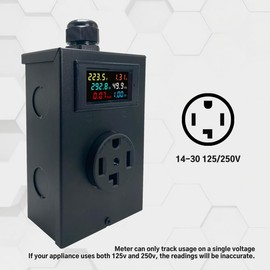 BUYSFORLIFE 14-30 Outlet Meter Box Installation Kit Assembly Required for Custom Application w/Box, Recepticle, LCD Meter, Screws, Cable Gland 110-240v Ampmeter, Voltmeter, Monitor Energy Usage