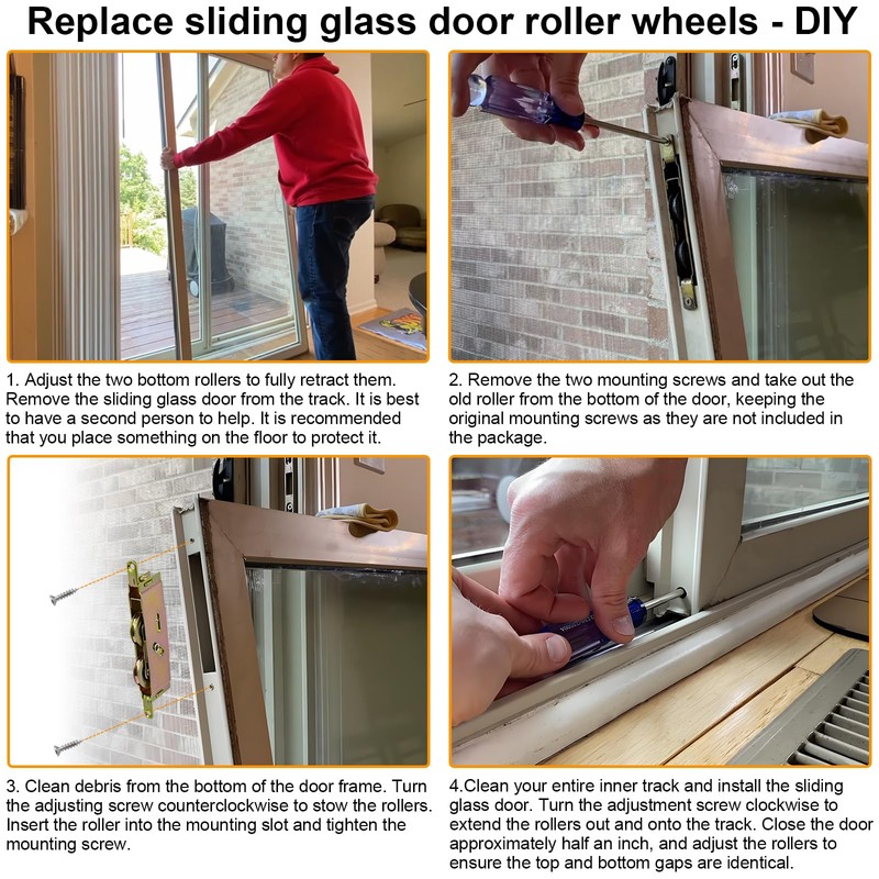 Sliding Patio Glass Door Tandem Rollers Replacement, 1-1/4" Steel Ball