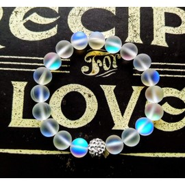 Hope Inspired Kids Size Mermaid Glass Friendship Bracelet with Frosted White 8 mm Moonstone Beads