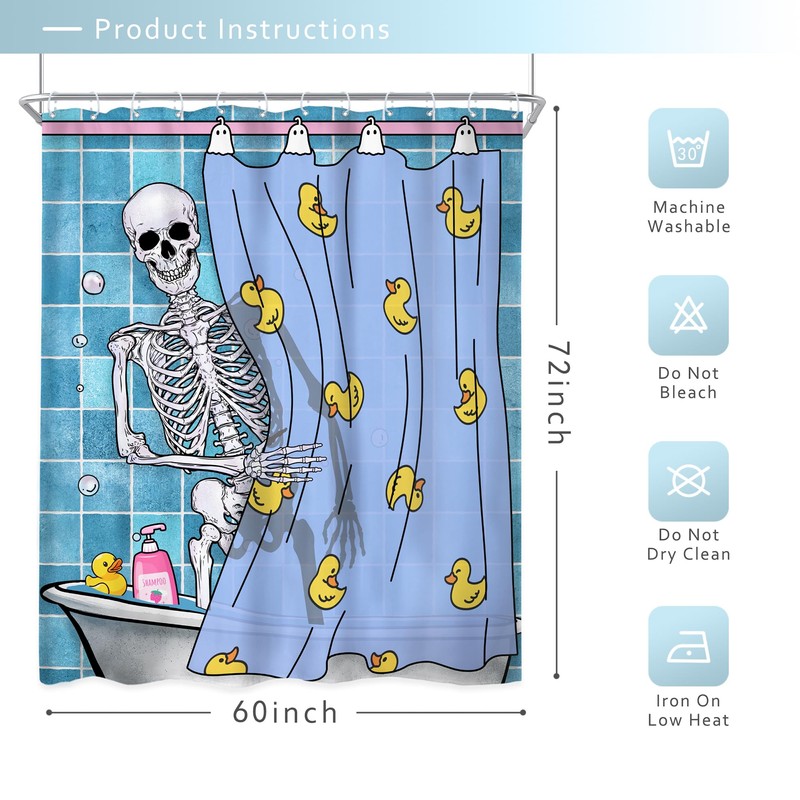 Riyidecor Funny Gothic Skull Shower Curtain 60Wx72H Inch Kids Spooky
