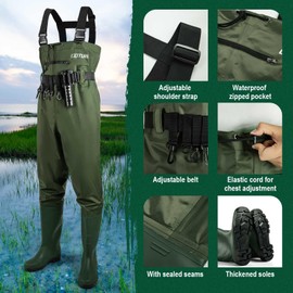 Goture 2-Ply Nylon/PVC Waterproof Fishing Waders for Men Women, Chest Waders with Boots, Hidden Top Pocket, Fishing Hip Wader