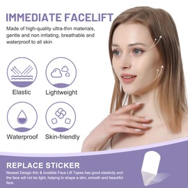 Face Neck Lifting Tapes, Instant Fack Neck Lifting Stickers Adhesive Neck Face Lift Patch Tools for Lifting Face Neck Wrinkles Women Skin Care(8pcs Elastic Bands, 40pcs Face Tapes)