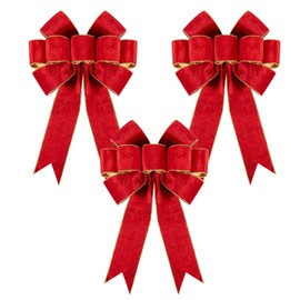 Utehilly 3pcs Large Christmas Bows Velvet Red Bows Holiday Red Christmas Bows Decorations for Wreath Velvet Bows Decor for Christmas Tree Topper, Front Door, Outdoor(14 * 12 inch)