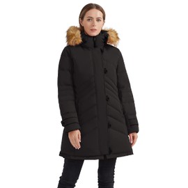 Orolay Women's Hooded Slim Puffer Jacket Quilted Mid Length Winter Down CoatBlack L
