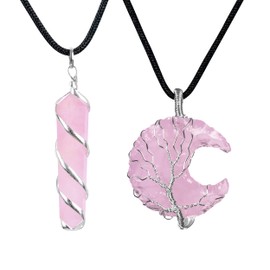JAGPAROVA Rose Quartz Necklace - Pendant Necklace - Crystal Necklace Pendant - Chakra Crystals Set - Crystal Pendant - Womens Necklace - 2 Pcs Necklace Set