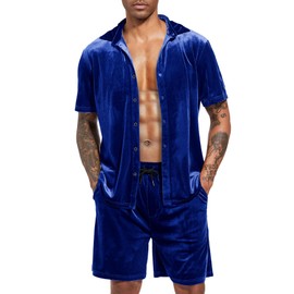 LecGee Mens Outfits 2 Piece Fashion Stylish Shorts Shirt Velour Sets Cruise Holiday Beach Clothes Beachwear(RBL,3XL)
