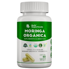 BULK SUPERFOODS | Moringa Pura Organica 100% Natural | 60 Cápsulas – 500 mg c/u – Sin Gluten | Suplementos Alimenticios a Base de Moringa Pura