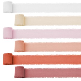 URROMA 1.57" x 30 Yd Pink Series Chiffon Ribbons,5 Yd x 6 Rolls Chiffon Silk Ribbon Mixed Color Fringe Frayed Edges Fabric for Wedding Invitations, Bridal Bouquets, Gift Wrapping