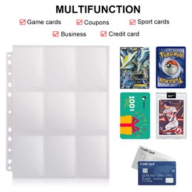 1800 Pockets Baseball Card Sleeves, FOME Double Side 9-Pocket Trading Card Sleeve Page Protector 11 Holes Game Card Sleeves Fit 3 Ring Binder for Trading Baseball Game Business Cards 100 Pages