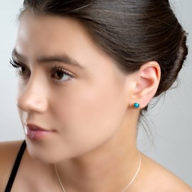 Turquoise and Sterling Silver Simple Minimal Round Stud Earrings, Blue Earrings, December Birthstone