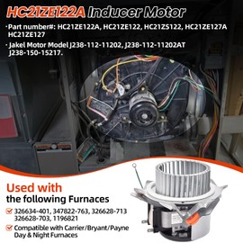 Hodflop HC21ZE122A J238-112-11202 Draft Inducer Motor Kit Compatible with Carrier Furnace, HC21ZE122 J238-11202AT E-xhaust Venter Motor for Bryant Payne Furnace, w/Blower Wheel & Mounting Bracket