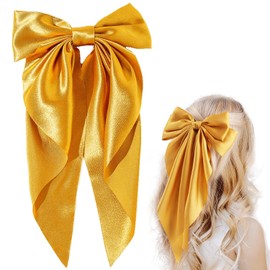 Paifeancodill Large Golden Hair Bow Barrettes for Women, Silk Satin Hair Bows for Women, Bowknot Hair Clip Barrettes, Satin Hair Bows Clips, Bowknot Hairpin Black Hair Clips French Style Hair Ribbon
