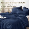 JOLLYVOGUE Navy Blue Queen Comforter Set, 3 Pieces Seersucker Comforters