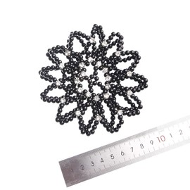 2Pcs Handmade Crochet Pearl Elastic Hair Nets Elastic Hair Bun Cover, Rhinestone Hair Accessories for Women Girls and Dancers (White and Black)
