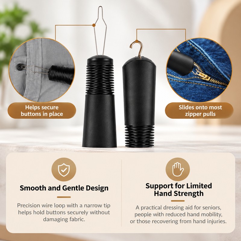Button Hook & Zipper Pull Aid for Seniors & Limited