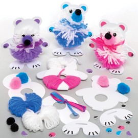 Baker Ross FE974 Polar Bear Pom Pom Craft Set - Pack of 3, Christmas Crafts, Pom Pom Decorations for Children for Crafts, Decorating and Displaying, Creative Activities for Children