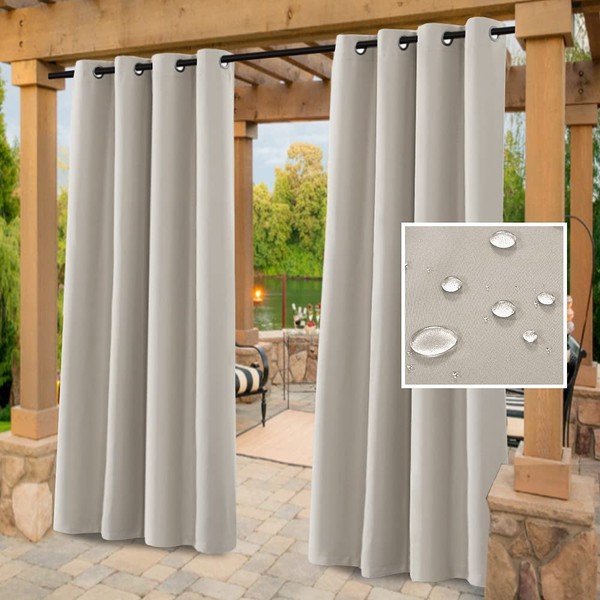 H.VERSAILTEX Indoor Outdoor Curtains for Patio Waterproof Stainless Steel Silver Grommet Thermal Insulated Blackout Outdoor Drapes for Deck/Gazebo, Stone, 52x84 Inch, 1 Panel