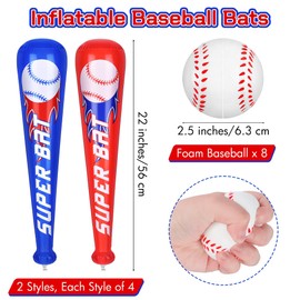 Fovths 8 Sets Inflatable Baseball Bats and Baseballs Set 22 Inch Inflate Baseballs with Mini Foam Sports Stress Ball for Sports Theme Birthday Party Favors
