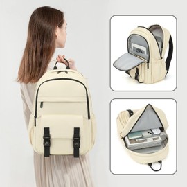 Travel Laptop Backpack for Women, 15.6 Inch Professional Laptop Bag for College Work Business School Teacher Nurse (Beige)