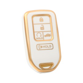 OFF WE GO for Honda Key Fob Cover, TPU Key Case Protection Compatible with Honda Accord Civic CR-V Insight Passport Pilot Ridgeline Odyssey Smart Remote Key Accessories (Gold White)