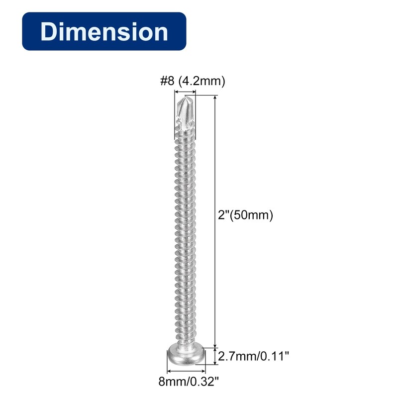 sourcing map #8-2" Self Drilling Screws, 60pcs 410 Stainless Steel