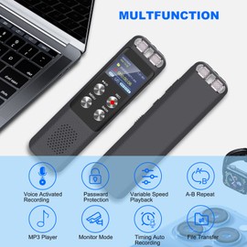 72GB Digital Voice Recorder - Digital Recorder with Playback, Password, USB, Voice Activated Recorder Portable Recording Device, Audio Recording Device for Lectures Meetings, Dictaphone Sound Recorder