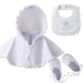 Booulfi Ruffle Baptism Bibs For Baby White Cloak Infant Baby Girl Shoes 0-3 Months 3 Pieces Christening Gifts Baby Girl Newborn Essentials