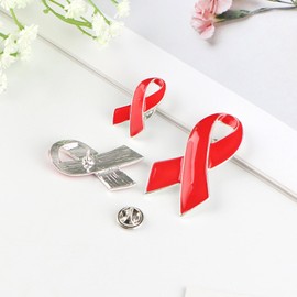 HOOLRZI Brooch Pin Red Ribbon Lapel Pin Tuberculosis HIV AIDS Awareness Brooch Hope Band Enamel Lapel Pins Badge for Charity Events, Metal