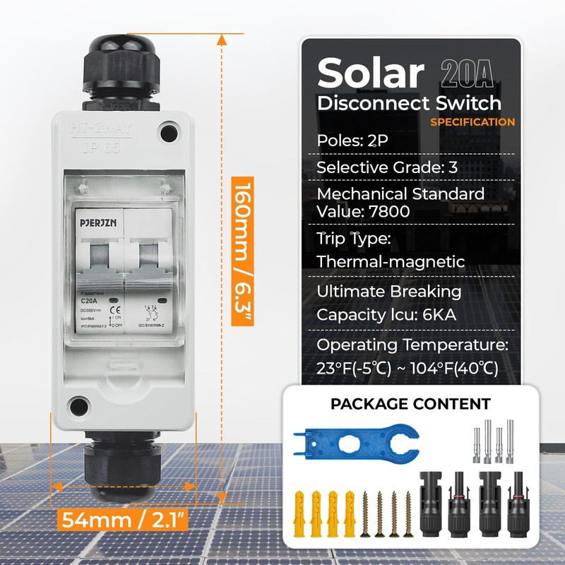Pjerjzn Solar Panel Disconnect Switch 20A 550V Solar Shut Off